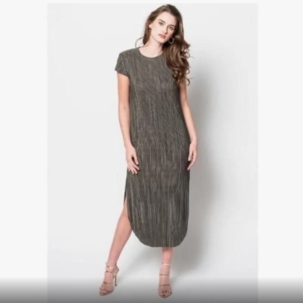 Anthropologie l Sabina Musayev Green Open Back Side Slit Textured Midi Dress